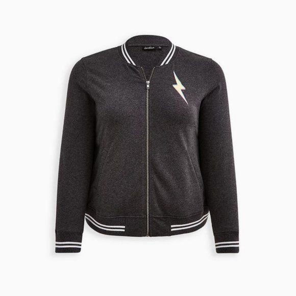 Torrid RELAXED BOMBER JACKET - EVERYDAY FLEECE LOVESICK SKULL BOLT CHARC… - Picture 2 of 6